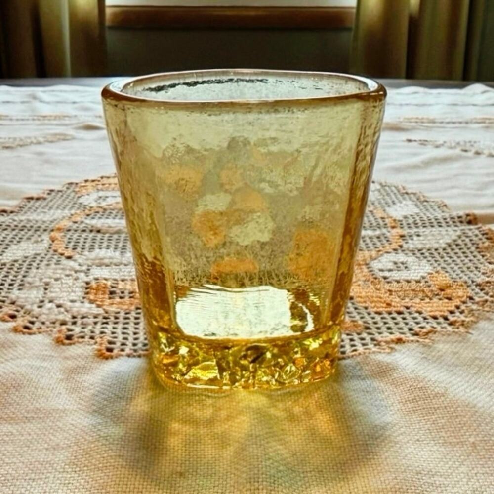 Fire & Light Signed Rocks Glass, Citrus • Arcata CA • Hand‑Poured Recycled Glass
